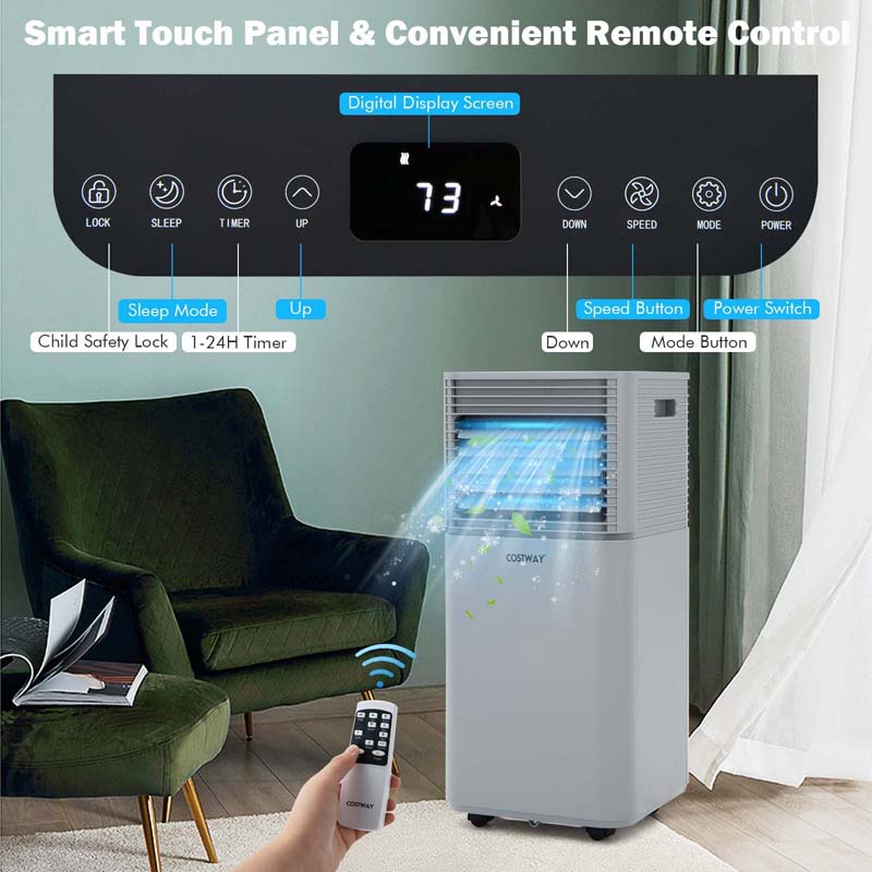 8000 BTU 3-in-1 Portable Air Conditioner Air Cooler Fan Dehumidifier with 4 Modes & 2 Speeds, Remote Control