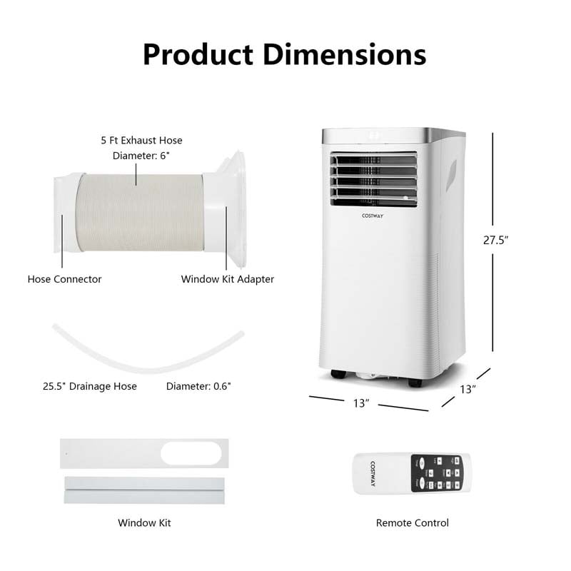 8000 BTU 3-in-1 Portable Air Conditioner Air Cooler Fan Dehumidifier with Remote Control, 24H Timer