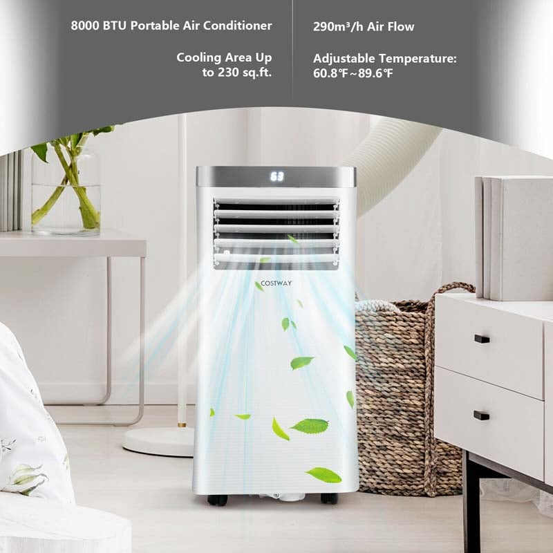 8000 BTU 3-in-1 Portable Air Conditioner Air Cooler Fan Dehumidifier with Remote Control, 24H Timer