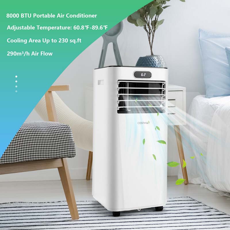 8000 BTU 3-in-1 Portable Air Conditioner Air Cooler Fan Dehumidifier with Remote, 24H Timer, Child Lock