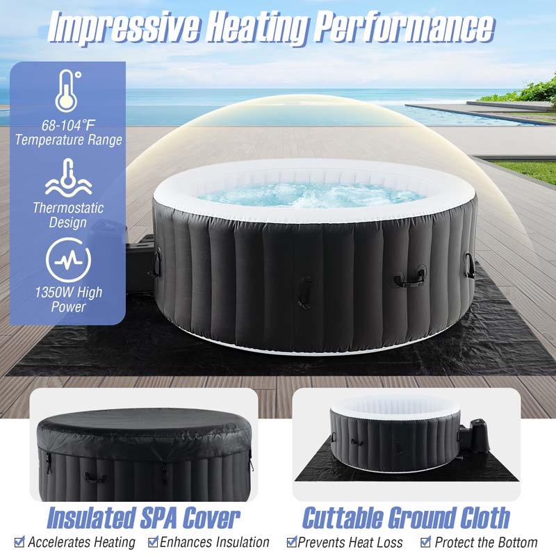 2-6 Person 70"/80" Inflatable SPA Pool Hottub with 110/130 Air Jets, Heater Pump, Portable Outdoor Water Spa Tub for Backyard