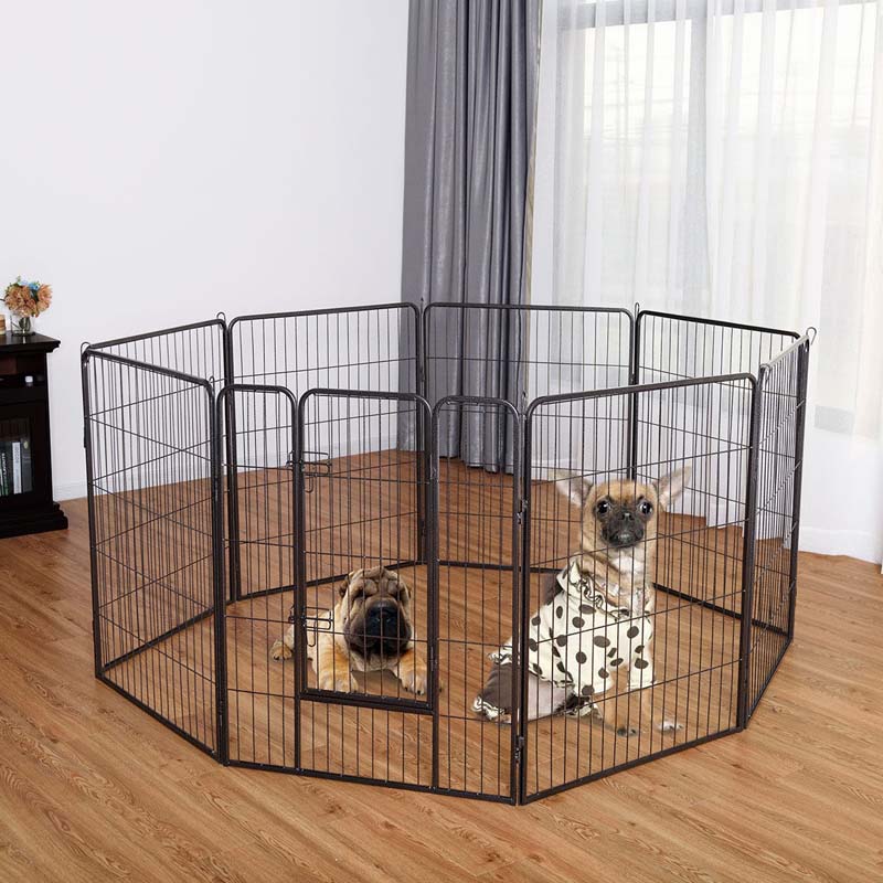 40" 16/8 Panel Pet Playpen with Door, Foldable Dog Exercise Pen, Metal Dog Puppy Cat Fence Barrier Kennel