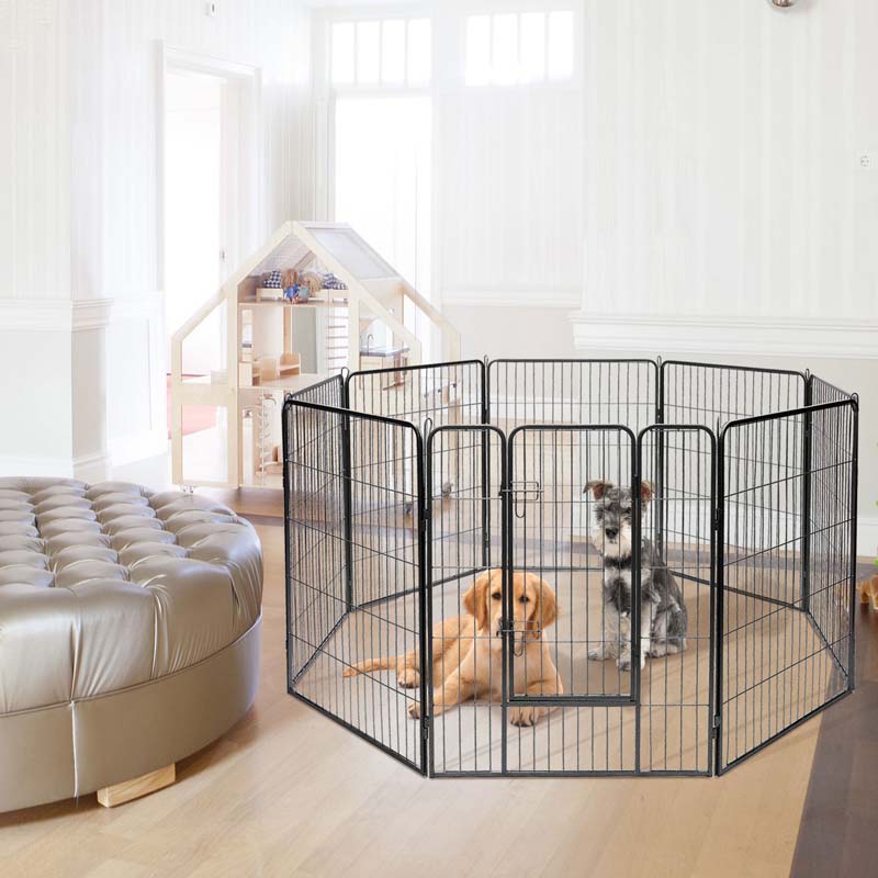 40" 16/8 Panel Pet Playpen with Door, Foldable Dog Exercise Pen, Metal Dog Puppy Cat Fence Barrier Kennel