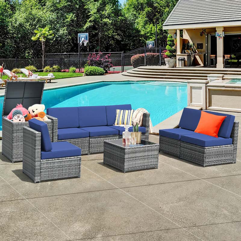 8 Pcs Rattan Patio Sectional Sofa Couch Set Outdoor Wicker Furniture Set with Storage Table & Cushions