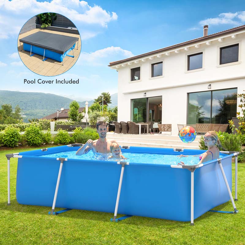 10 x 6.7 x 2.5 FT Rectangular Above Ground Pool with Pool Cover, CPSIA Certified Steel Frame Outdoor Swimming Pool