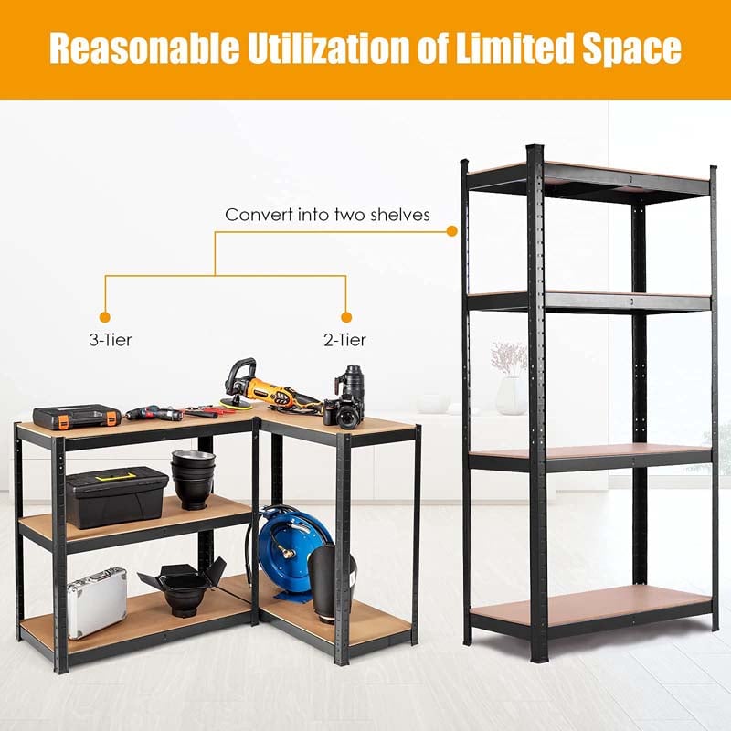 Black 32" x 16" x 63" 4-Tier Storage Shelving Unit, Heavy Duty Metal Garage Shelf, Adjustable Multi-Use Storage Racks