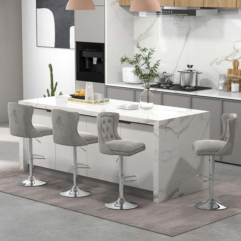 Dutch Velvet Swivel Barstools with Back, Footrest, Electroplated Metal Base, Counter Height Bar Chairs for Kitchen Island, Pub