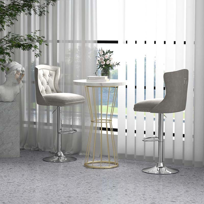 Dutch Velvet Swivel Barstools with Back, Footrest, Electroplated Metal Base, Counter Height Bar Chairs for Kitchen Island, Pub