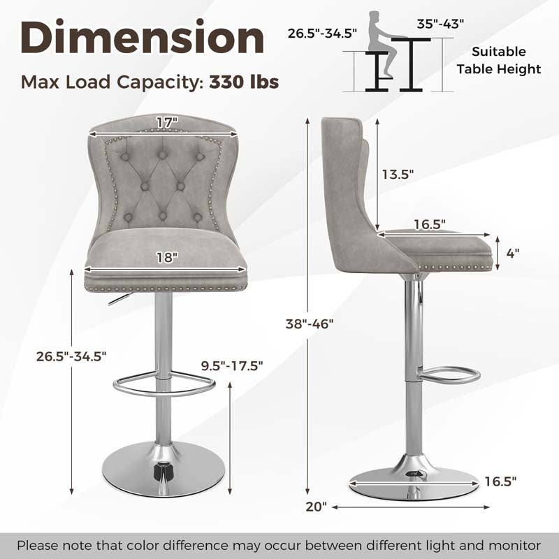 Dutch Velvet Swivel Barstools with Back, Footrest, Electroplated Metal Base, Counter Height Bar Chairs for Kitchen Island, Pub
