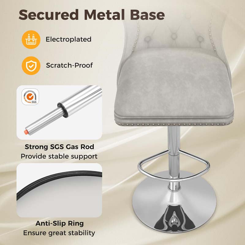 Dutch Velvet Swivel Barstools with Back, Footrest, Electroplated Metal Base, Counter Height Bar Chairs for Kitchen Island, Pub