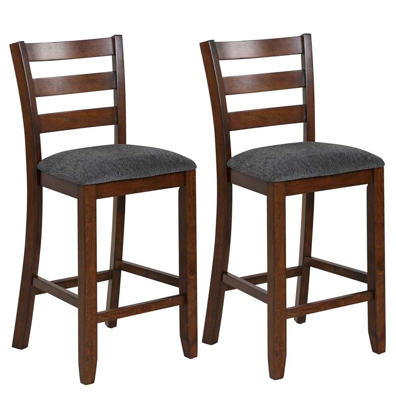 25.5" Linen Fabric Upholstered Bar Stools with Back, Solid Rubber Wood Bar Height Dining Chairs for Kitchen