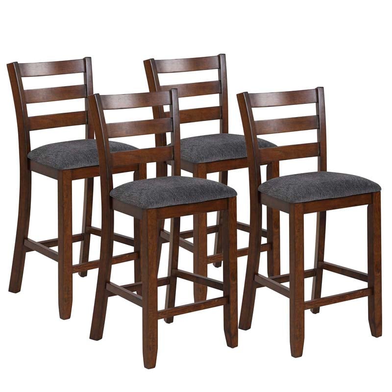 25.5" Linen Fabric Upholstered Bar Stools with Back, Solid Rubber Wood Bar Height Dining Chairs for Kitchen
