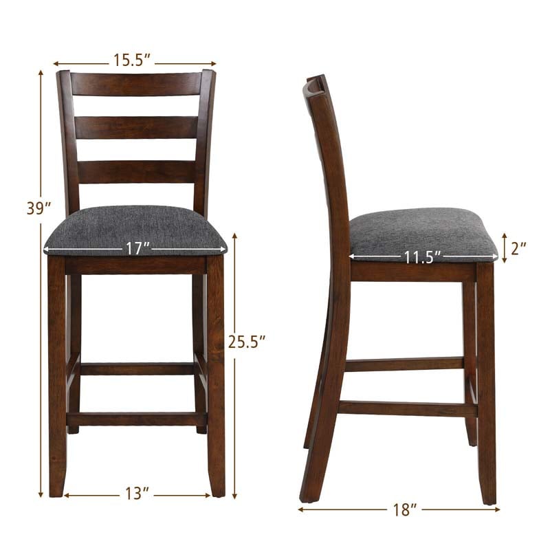 25.5" Linen Fabric Upholstered Bar Stools with Back, Solid Rubber Wood Bar Height Dining Chairs for Kitchen
