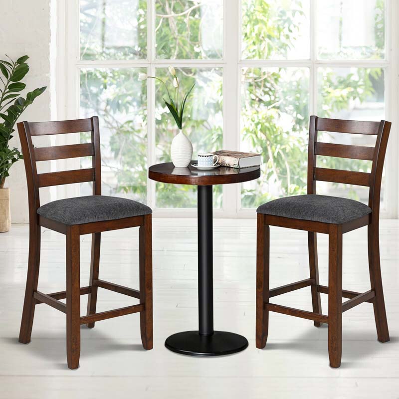 25.5" Linen Fabric Upholstered Bar Stools with Back, Solid Rubber Wood Bar Height Dining Chairs for Kitchen
