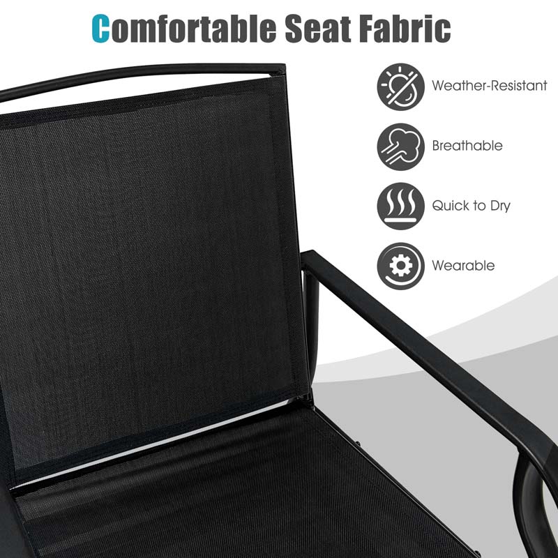 2-Person Double Swing Glider Chair Sling Fabric Porch Rocker with Glass Table & 1.73" Umbrella Hole