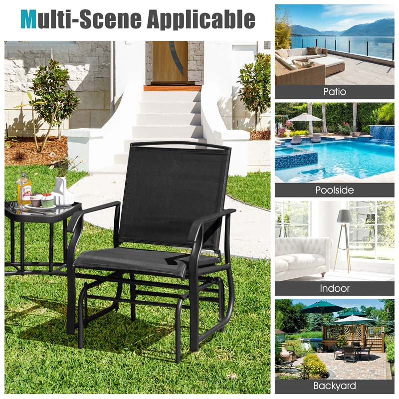 2-Person Double Swing Glider Chair Sling Fabric Porch Rocker with Glass Table & 1.73" Umbrella Hole