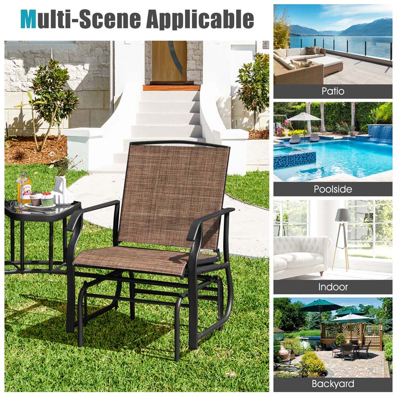 2-Person Double Swing Glider Chair Sling Fabric Porch Rocker with Glass Table & 1.73" Umbrella Hole