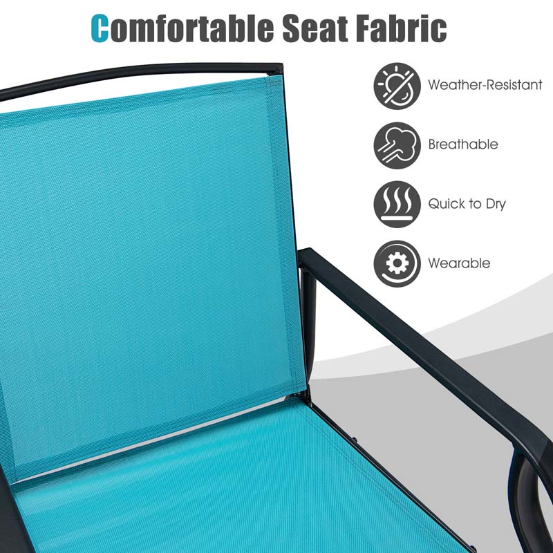 2-Person Double Swing Glider Chair Sling Fabric Porch Rocker with Glass Table & 1.73" Umbrella Hole