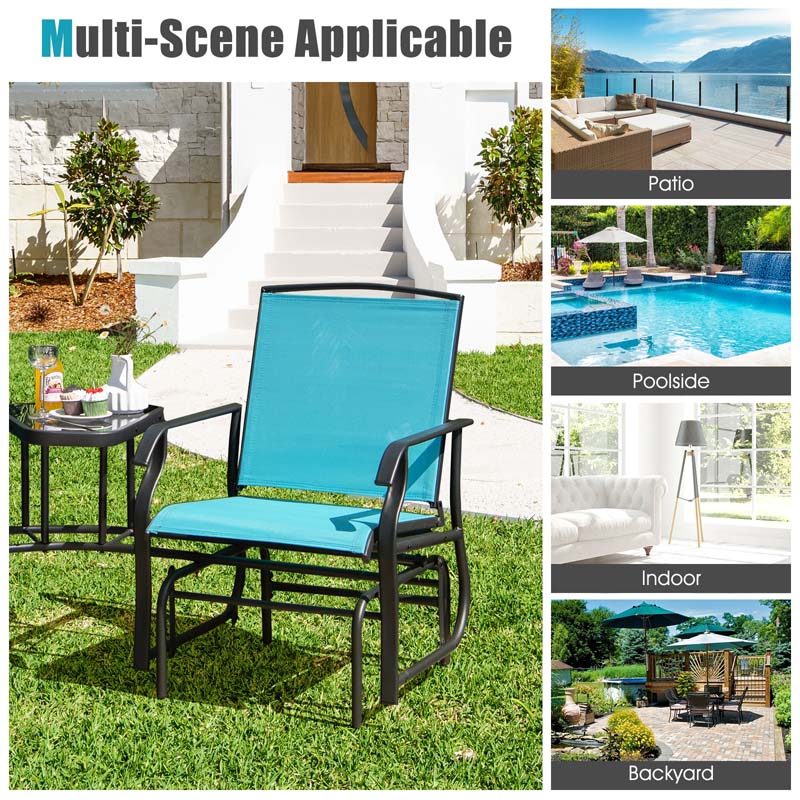 2-Person Double Swing Glider Chair Sling Fabric Porch Rocker with Glass Table & 1.73" Umbrella Hole