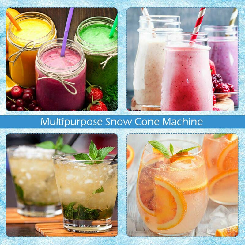 440LBS/H Electric Snow Cone Machine Ice Crusher Shaver with Dual Blades, 110V Stainless Steel Shaved Ice Machine for Home Commercial Use