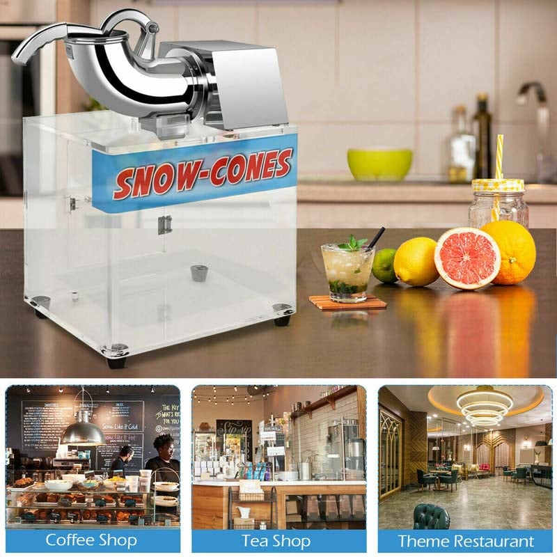 440LBS/H Electric Snow Cone Machine Ice Crusher Shaver with Dual Blades, 110V Stainless Steel Shaved Ice Machine for Home Commercial Use