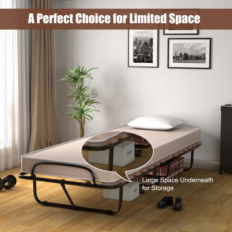 75" x 31.5" Rollaway Bed with Mattress, Folding Guest Bed Portable Sleeper Bed Cot