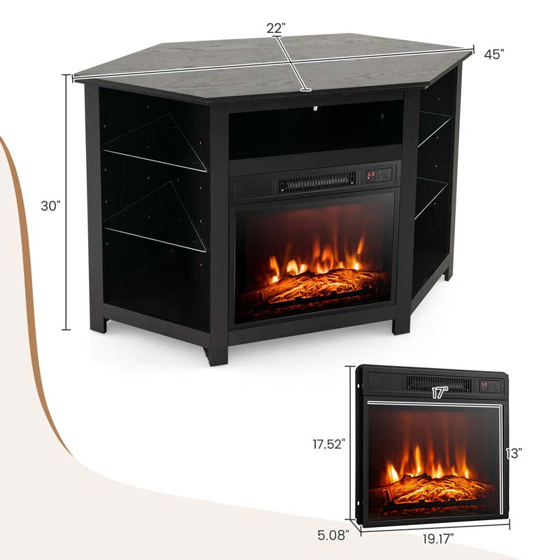 Modern Corner Fireplace TV Stand with LED Lights for TVs up to 50", Entertainment Center with Electric Fireplace & APP Control