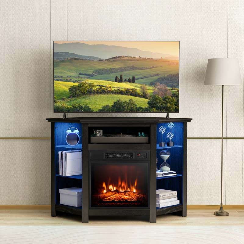 Modern Corner Fireplace TV Stand with LED Lights for TVs up to 50", Entertainment Center with Electric Fireplace & APP Control