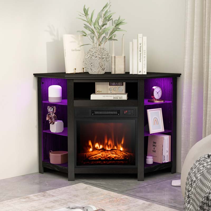 Modern Corner Fireplace TV Stand with LED Lights for TVs up to 50", Entertainment Center with Electric Fireplace & APP Control