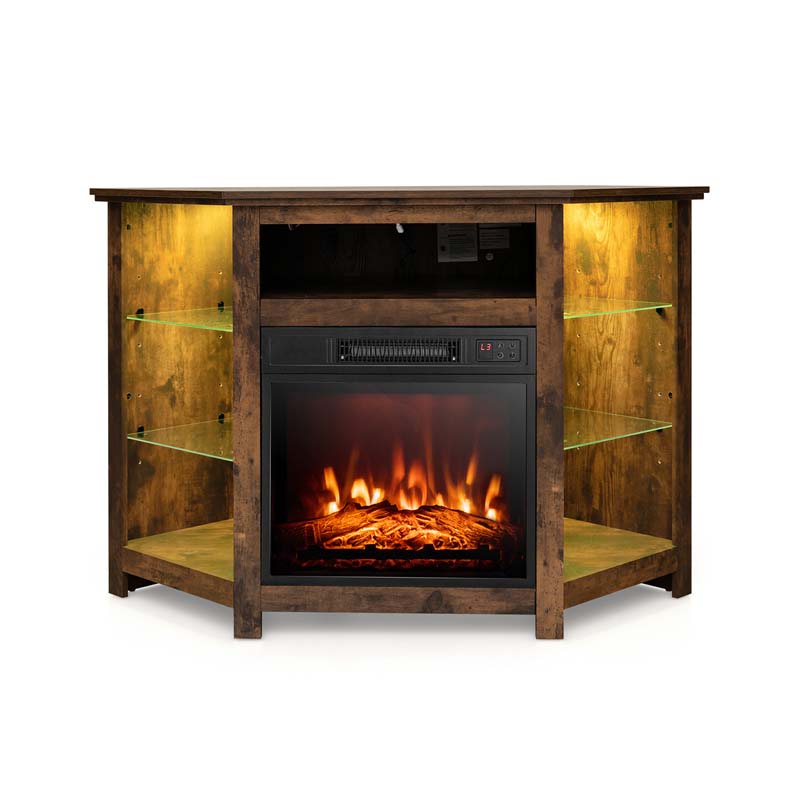 Modern Corner Fireplace TV Stand with LED Lights for TVs up to 50", Entertainment Center with Electric Fireplace & APP Control