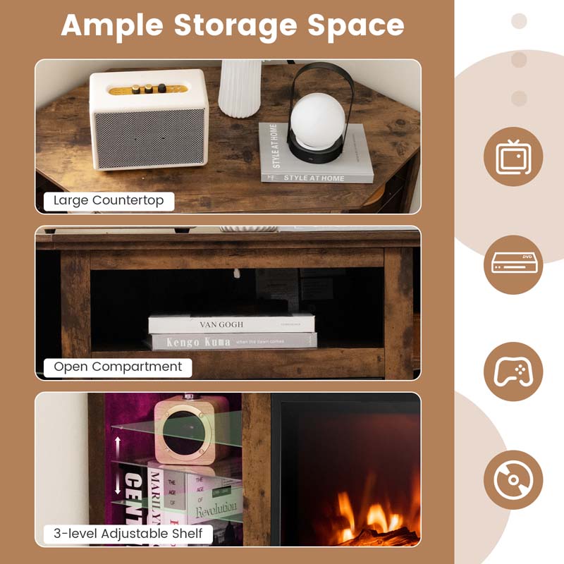 Modern Corner Fireplace TV Stand with LED Lights for TVs up to 50", Entertainment Center with Electric Fireplace & APP Control