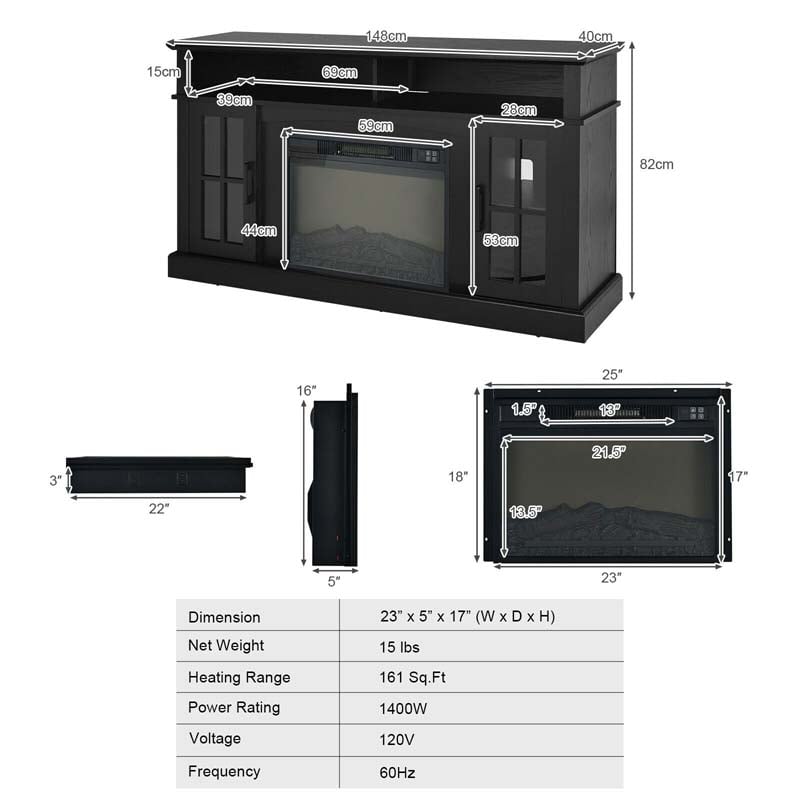 58" TV Console with 23" Fireplace Insert, Fireplace TV Stand for TVs up to 65 Inches, 1400W Electric Fireplace Heater