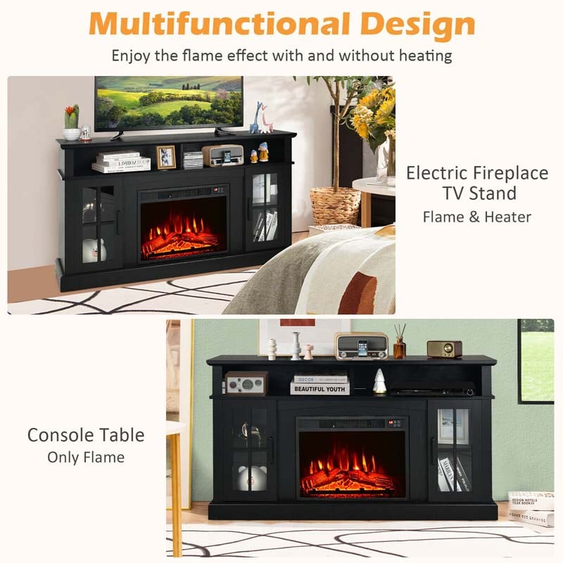 58" TV Console with 23" Fireplace Insert, Fireplace TV Stand for TVs up to 65 Inches, 1400W Electric Fireplace Heater