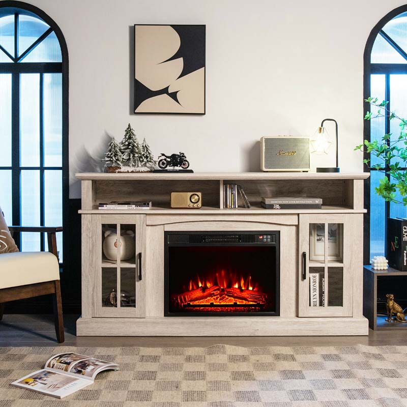 58" TV Console with 23" Fireplace Insert, Fireplace TV Stand for TVs up to 65 Inches, 1400W Electric Fireplace Heater