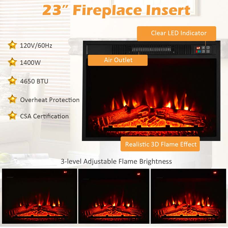 58" TV Console with 23" Fireplace Insert, Fireplace TV Stand for TVs up to 65 Inches, 1400W Electric Fireplace Heater