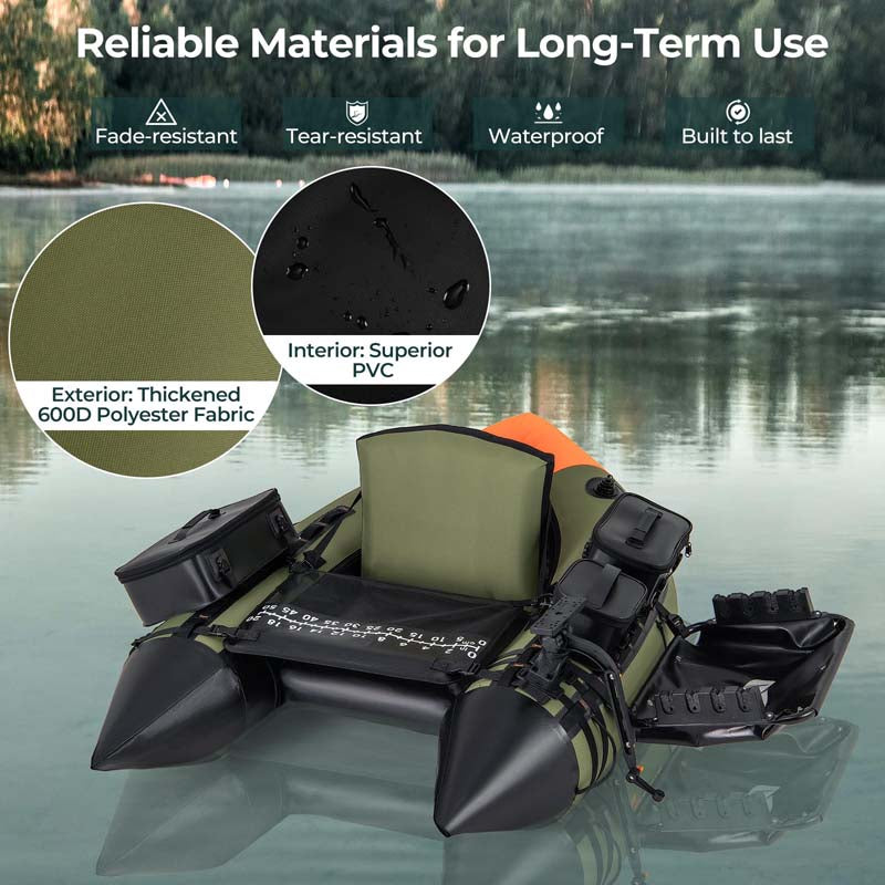 350LBS Inflatable Belly Boat with Fish Finder Holder, Rod Rack, Fish Ruler, Storage Boxes, Portable Backpack Fishing Float Tube