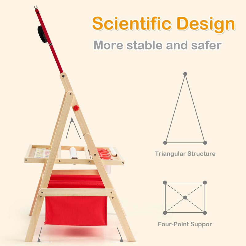 3-in-1 Wood Kids Art Easel Double-Sided Adjustable Toddler Drawing Board with Magnetic Whiteboard & Chalkboard, Accessories