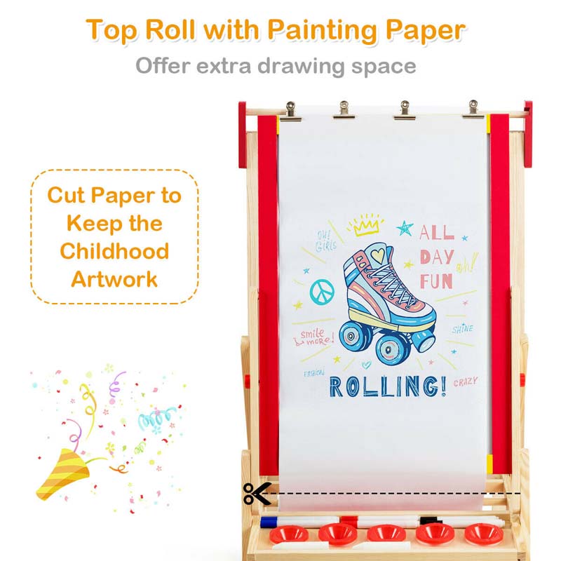 3-in-1 Wood Kids Art Easel Double-Sided Adjustable Toddler Drawing Board with Magnetic Whiteboard & Chalkboard, Accessories