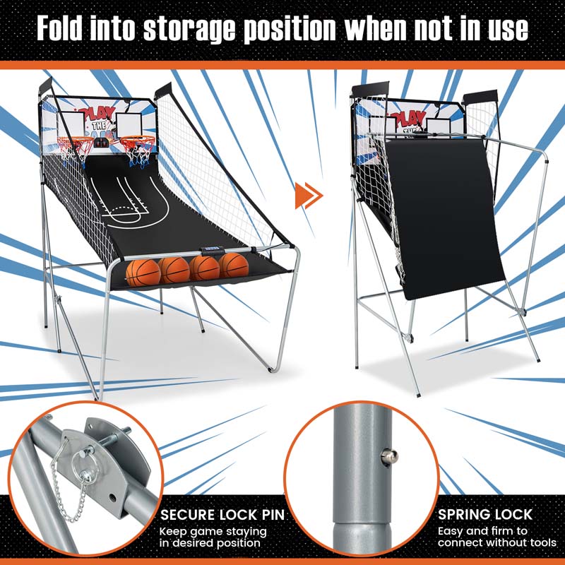 Foldable Basketball Arcade Game, Dual Shot Electronic Basketball Game Machine with 8 Game Modes