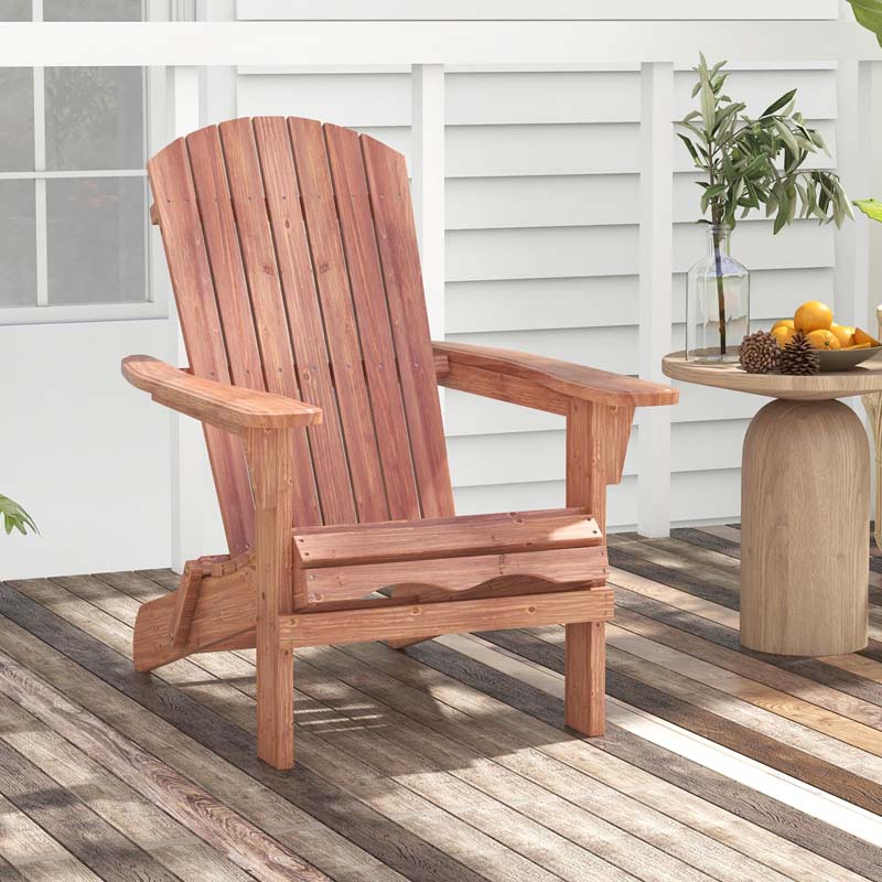 Set of 2 Wooden Foldable Adirondack Chairs w/High Back & Wide Armrests, Weather Resistant Fire Pit Chairs for Porch Lawn Poolside