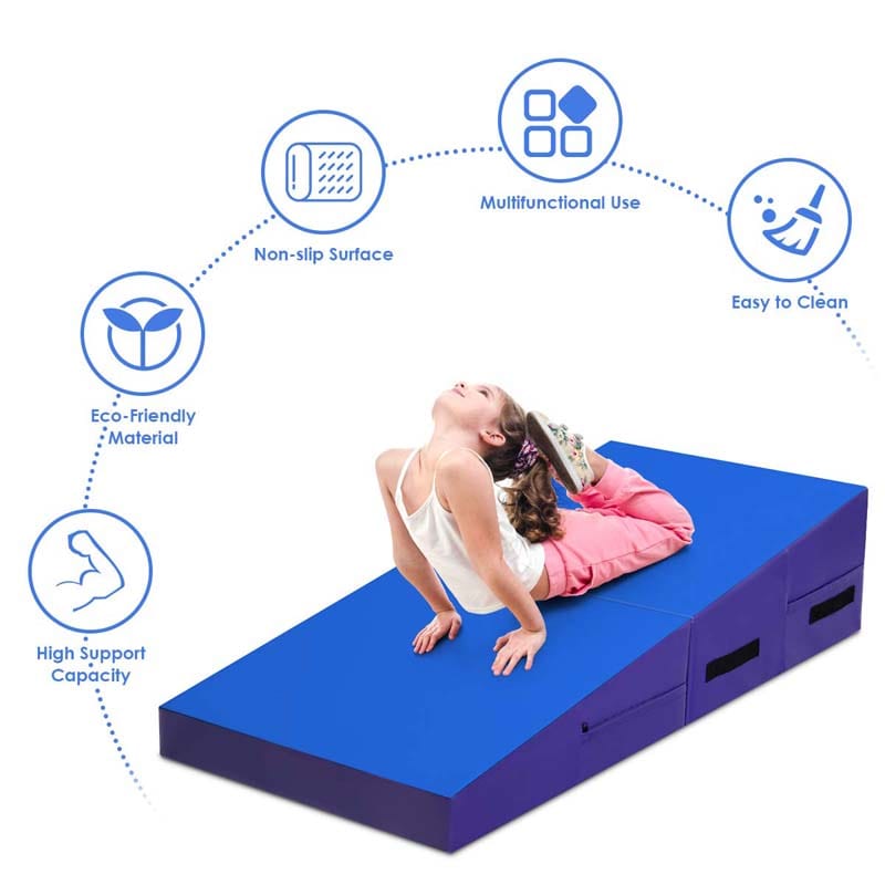 Folding Incline Gymnastics Wedge Mat with Carrying Handles, Gym Fitness Tumbling Mat for Training Home Exercise Aerobics