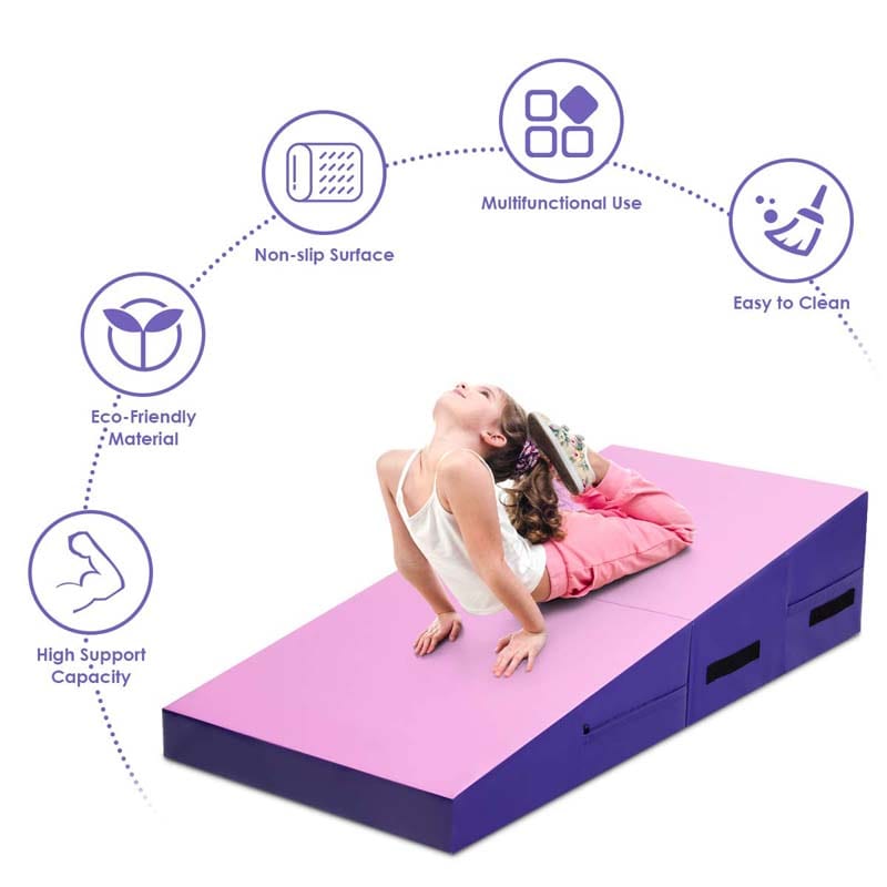 Folding Incline Gymnastics Wedge Mat with Carrying Handles, Gym Fitness Tumbling Mat for Training Home Exercise Aerobics