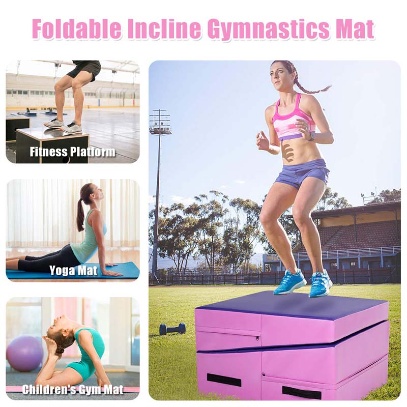 Folding Incline Gymnastics Wedge Mat with Carrying Handles, Gym Fitness Tumbling Mat for Training Home Exercise Aerobics