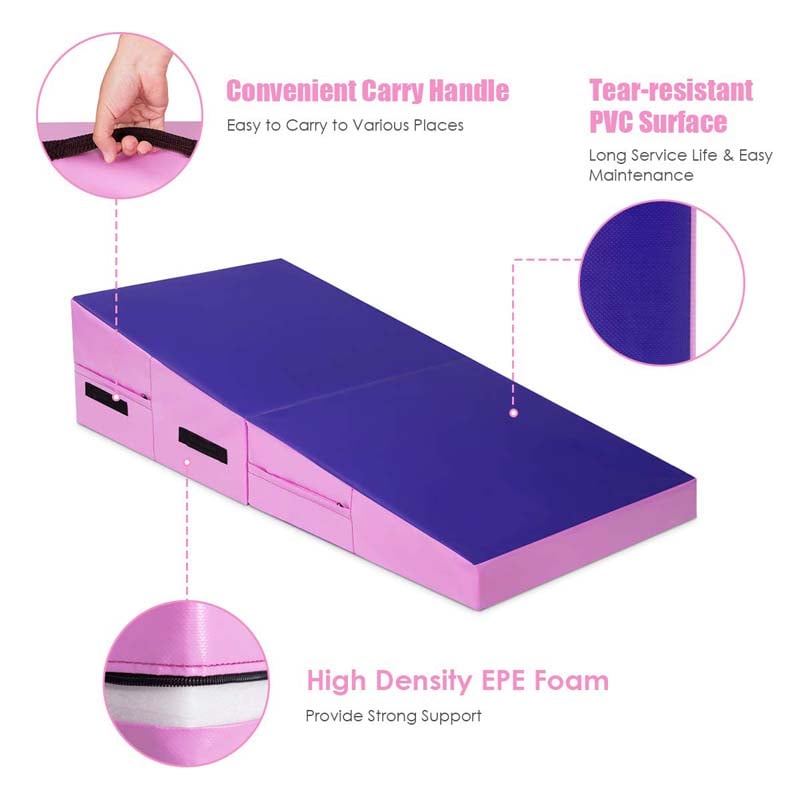 Folding Incline Gymnastics Wedge Mat with Carrying Handles, Gym Fitness Tumbling Mat for Training Home Exercise Aerobics
