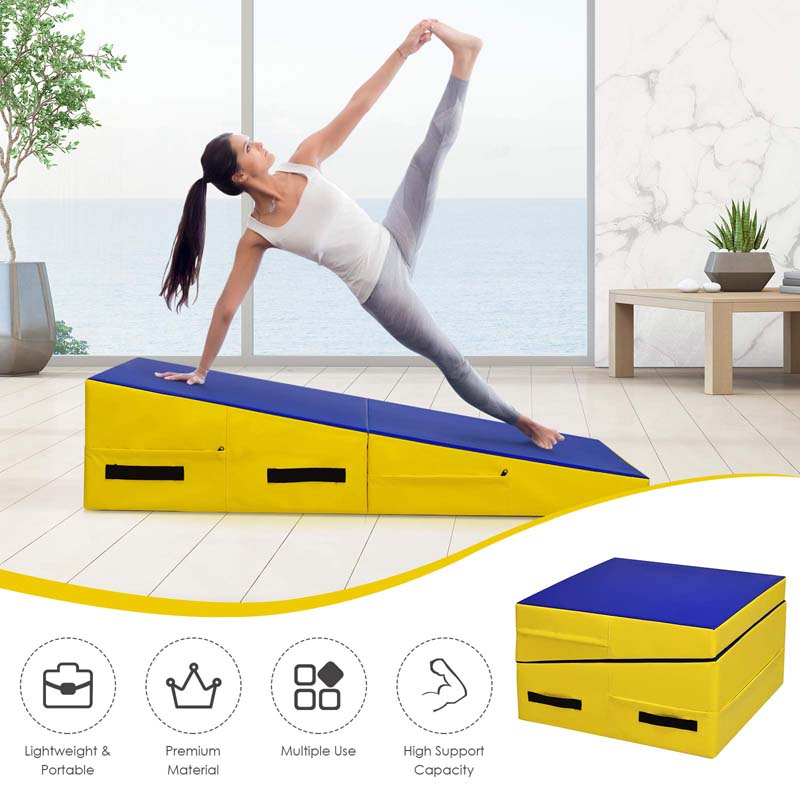 Folding Incline Gymnastics Wedge Mat with Carrying Handles, Gym Fitness Tumbling Mat for Training Home Exercise Aerobics