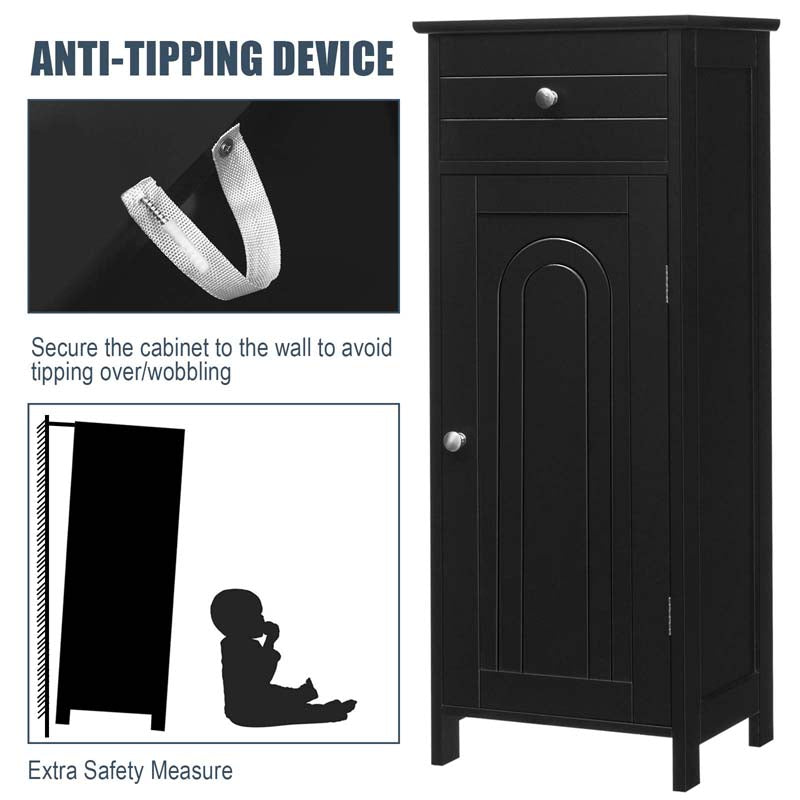 Free-Standing Wooden Floor Storage Cabinet w/Large Drawer & 2 Adjustable Shelves, Morden Side Storage Bathroom Organizer Cabinet