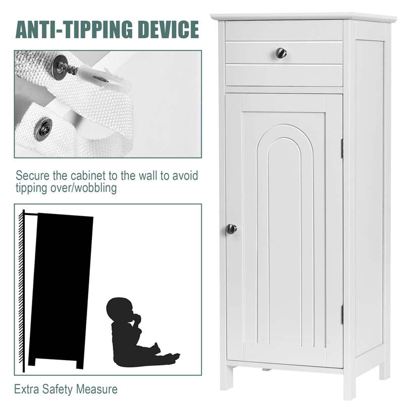 Free-Standing Wooden Floor Storage Cabinet w/Large Drawer & 2 Adjustable Shelves, Morden Side Storage Bathroom Organizer Cabinet
