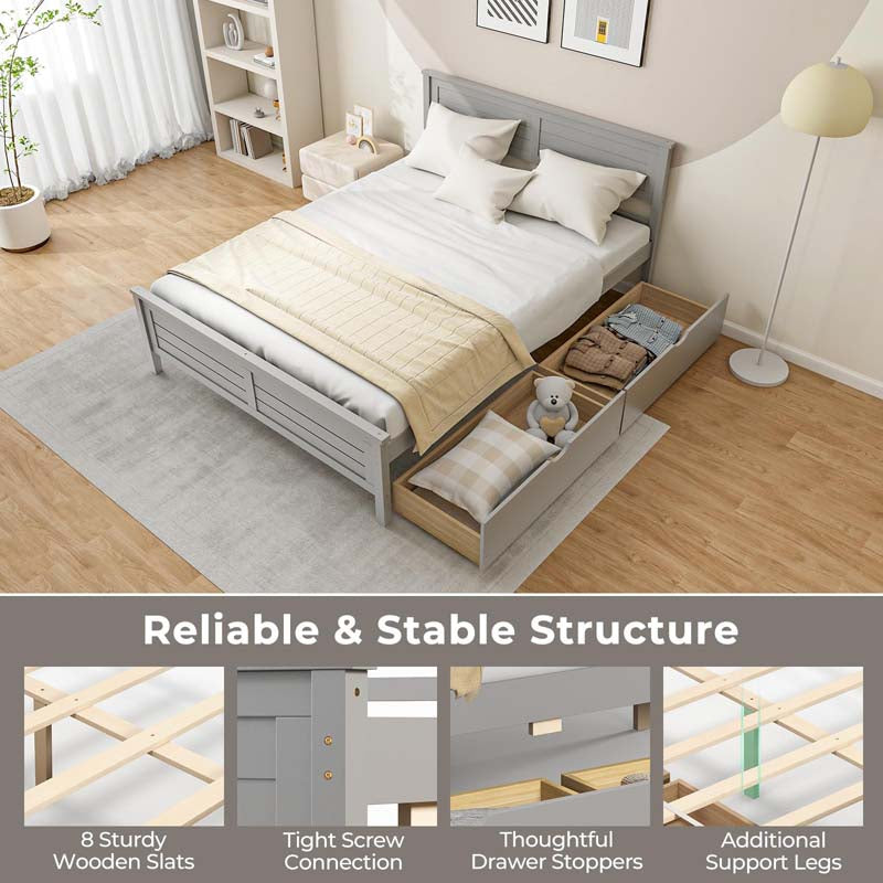 Twin/Full Size Solid Wood Platform Bed Frame with 2 Storage Drawers & Headboard, Wooden Slats Support Mattress Foundation