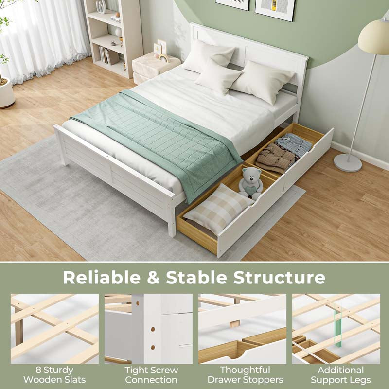 Twin/Full Size Solid Wood Platform Bed Frame with 2 Storage Drawers & Headboard, Wooden Slats Support Mattress Foundation