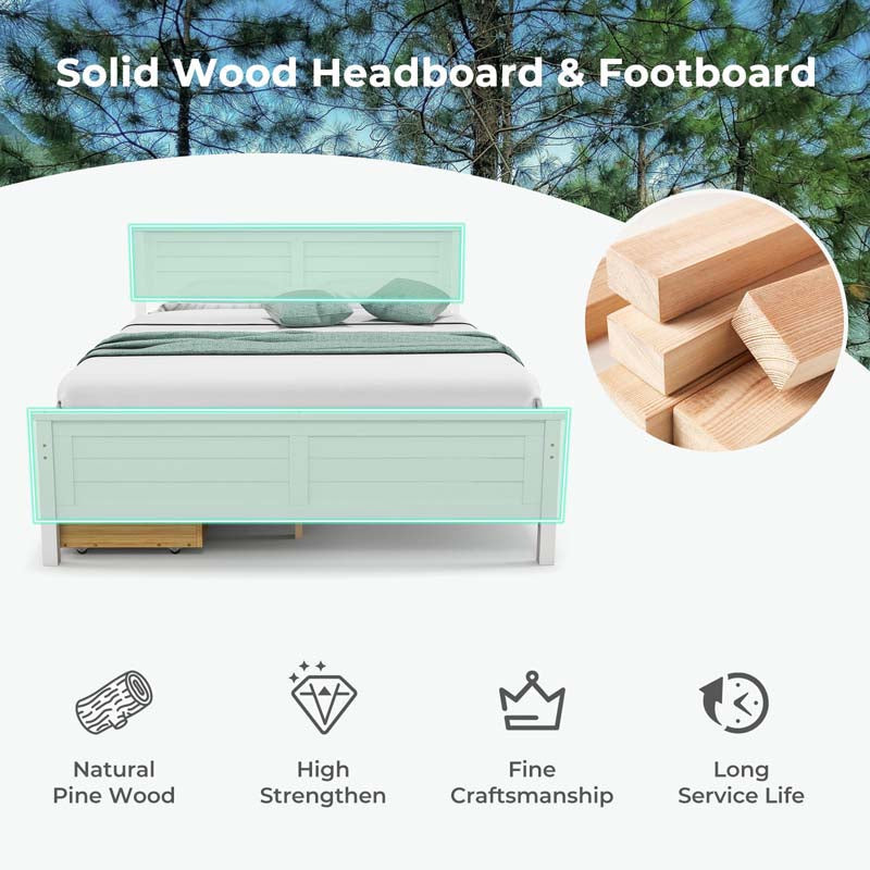 Twin/Full Size Solid Wood Platform Bed Frame with 2 Storage Drawers & Headboard, Wooden Slats Support Mattress Foundation